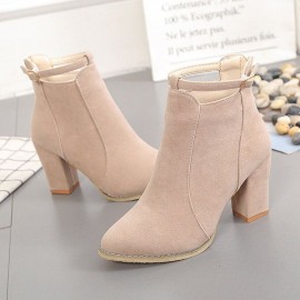 Solid Buckle Block Zipper Boots