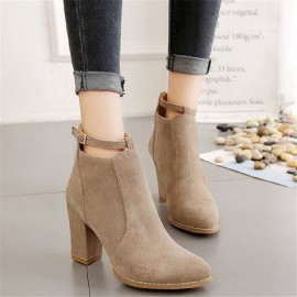 Solid Buckle Block Zipper Boots