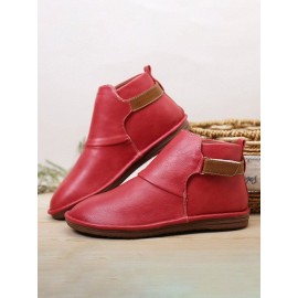 Hook Loop Splicing Slip Resistant Slip On Flat Ankle Casual Short Boots For Women