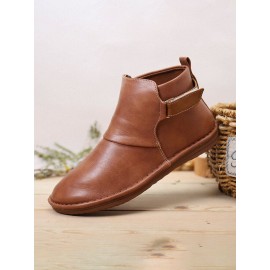 Hook Loop Splicing Slip Resistant Slip On Flat Ankle Casual Short Boots For Women