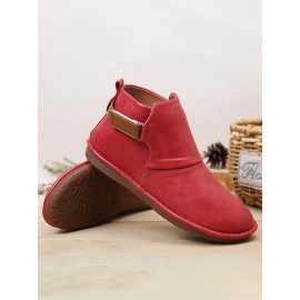 Hook Loop Splicing Slip Resistant Slip On Flat Ankle Casual Short Boots For Women