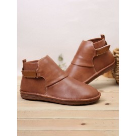 Hook Loop Splicing Slip Resistant Slip On Flat Ankle Casual Short Boots For Women