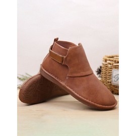 Hook Loop Splicing Slip Resistant Slip On Flat Ankle Casual Short Boots For Women