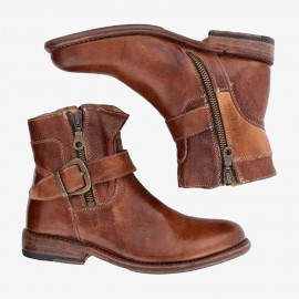Women Buckle Decoration Zipper Cowbooy Western Short Boots