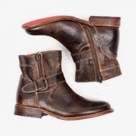 Women Buckle Decoration Zipper Cowbooy Western Short Boots