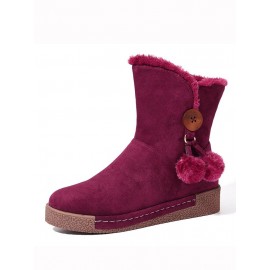 Furry Buckle Decoration Zipper Fur Lining Winter Snow Boots