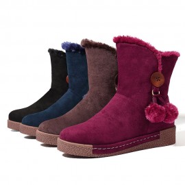 Furry Buckle Decoration Zipper Fur Lining Winter Snow Boots