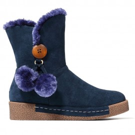 Furry Buckle Decoration Zipper Fur Lining Winter Snow Boots