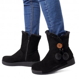 Furry Buckle Decoration Zipper Fur Lining Winter Snow Boots