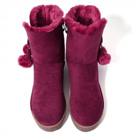 Furry Buckle Decoration Zipper Fur Lining Winter Snow Boots