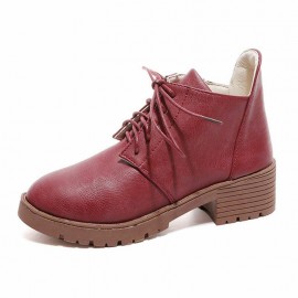 Stacked Heel Lace Up Ankle Boots