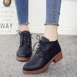 Stacked Heel Lace Up Ankle Boots