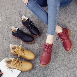 Stacked Heel Lace Up Ankle Boots