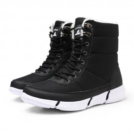 Women Large Size Color Match Splicing Waterproof Lace Up Mid Calf Snow Boots