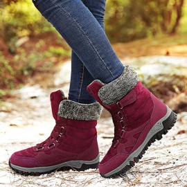 Large Size Women Hook Loop Outdoor Mid Calf Warm Suede Boots