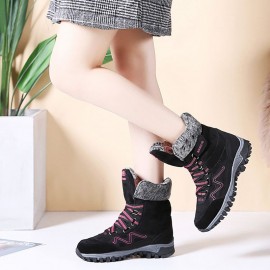Large Size Women Hook Loop Outdoor Mid Calf Warm Suede Boots