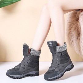 Large Size Women Hook Loop Outdoor Mid Calf Warm Suede Boots