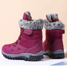 Large Size Women Hook Loop Outdoor Mid Calf Warm Suede Boots