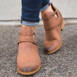 Large Size Women Winter Pointed Toe Zipper Low Heel Short Boots