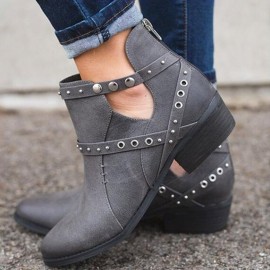 Large Size Women Winter Pointed Toe Zipper Low Heel Short Boots
