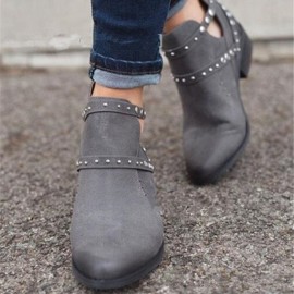 Large Size Women Winter Pointed Toe Zipper Low Heel Short Boots