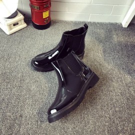 Black Waterproof Ankle Knight European Style Flat Boots