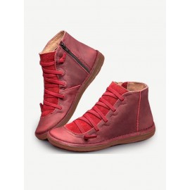 Women Comfortable Soft Sole Closed Toe Slip Resistant Flat Ankle Casual Zipper Boots