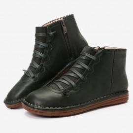 Women Comfortable Soft Sole Closed Toe Slip Resistant Flat Ankle Casual Zipper Boots