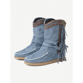Women Casual Suede Stitching Tassel Flat Short Boots