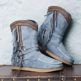 Women Casual Suede Stitching Tassel Flat Short Boots