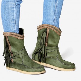 Women Casual Suede Stitching Tassel Flat Short Boots