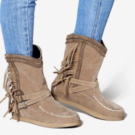 Women Casual Suede Stitching Tassel Flat Short Boots