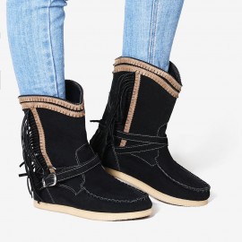 Women Casual Suede Stitching Tassel Flat Short Boots