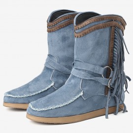 Women Casual Suede Stitching Tassel Flat Short Boots