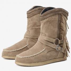 Women Casual Suede Stitching Tassel Flat Short Boots