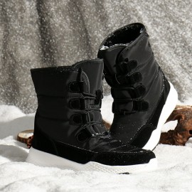 Waterproof Slip Resistant Cross Strap Plush Lining Winter Outdoor Snow Boots
