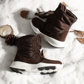 Waterproof Slip Resistant Cross Strap Plush Lining Winter Outdoor Snow Boots
