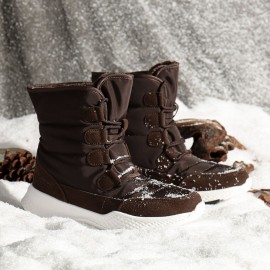 Waterproof Slip Resistant Cross Strap Plush Lining Winter Outdoor Snow Boots