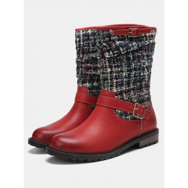 Women Winter Splicing Buckle Strap Flat Long Boots