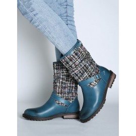 Women Winter Splicing Buckle Strap Flat Long Boots