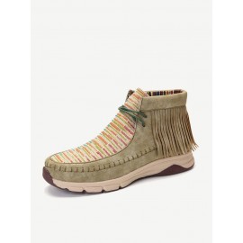 Tassel Stitching Colorful Stripe Outdoor Slip Resistant Ankle Boots