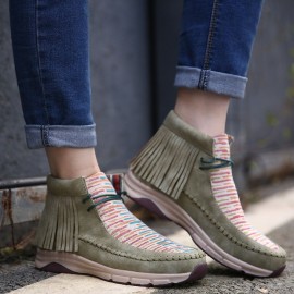 Tassel Stitching Colorful Stripe Outdoor Slip Resistant Ankle Boots