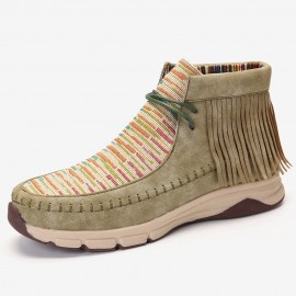 Tassel Stitching Colorful Stripe Outdoor Slip Resistant Ankle Boots