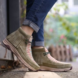 Tassel Stitching Colorful Stripe Outdoor Slip Resistant Ankle Boots