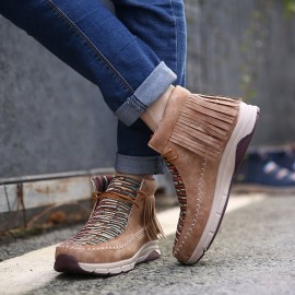 Tassel Stitching Colorful Stripe Outdoor Slip Resistant Ankle Boots