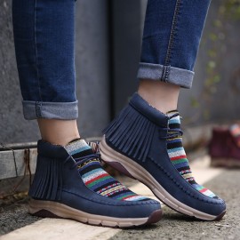 Tassel Stitching Colorful Stripe Outdoor Slip Resistant Ankle Boots