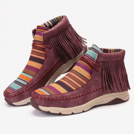 Tassel Stitching Colorful Stripe Outdoor Slip Resistant Ankle Boots