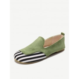 Large Size Women Retro Round Toe Splicing Slip On Flat Loafers