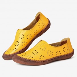 Women Cow Split Leather Hollow Out Breathable Soft Non Slip Women\'s Casual Loafers