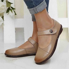 Women Comfy Round Toe Soft Leather Hook Loop Flats